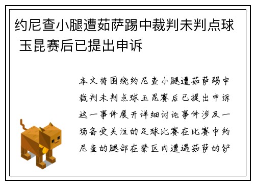 约尼查小腿遭茹萨踢中裁判未判点球 玉昆赛后已提出申诉